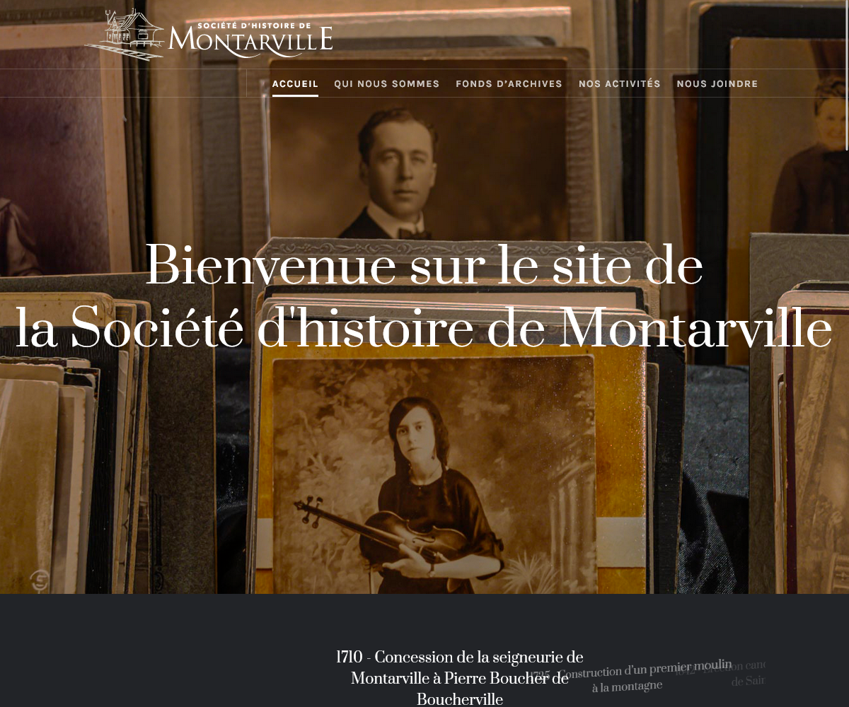 Capture de la page d'accueil du site de la Société d'histoire de Montarville